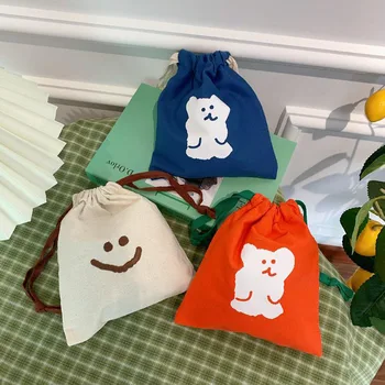 

1 Pcs Simple Bear Printing Pencil Case Cosmetic Bag Portable Large Capacity Student Canvas Storage Bags School Stationery Gifts