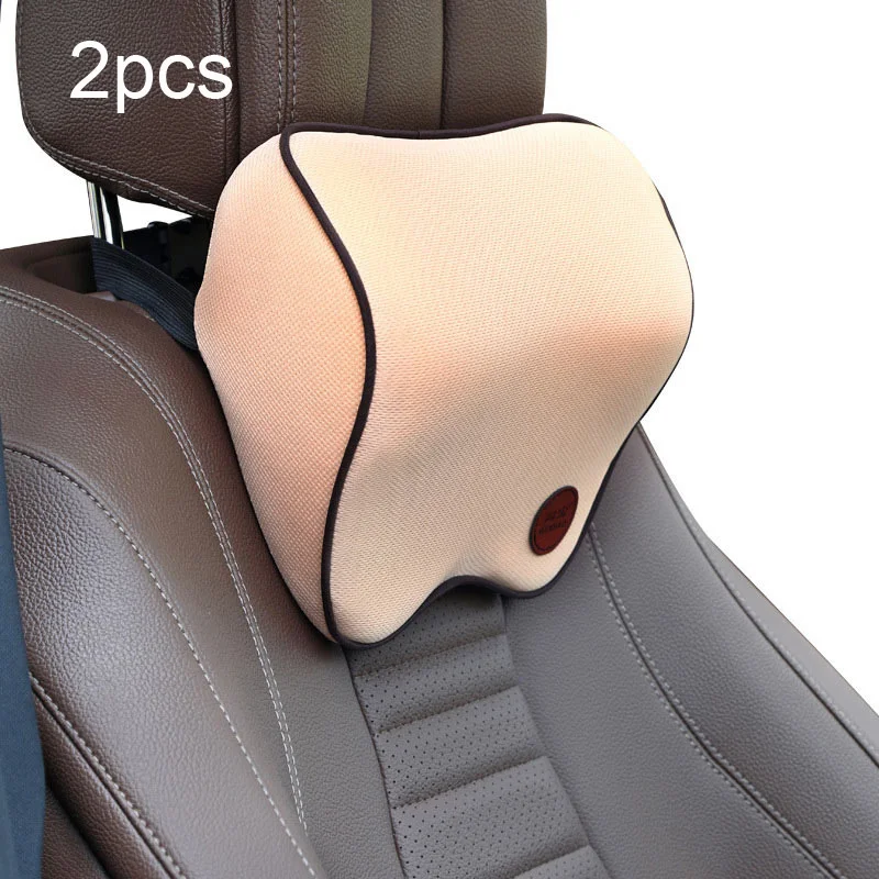 2pcs Beige Автомобильная подушка для шеи и подголовника, подушка для автомобильного сиденья, подушка для головы, защита для шеи, автомобильное сиденье, подушка для шеи с памятью, хлопковые автомобильные аксессуары - Цвет: 2pcs Beige