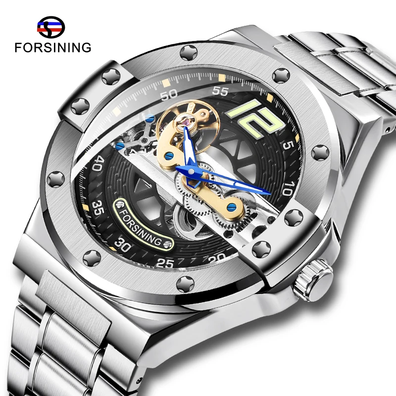

Fashion FORSINING Mens Mechanical Watches Transparent Display Skeleton Movement Top Brand Luxury Luminous Hands Clock