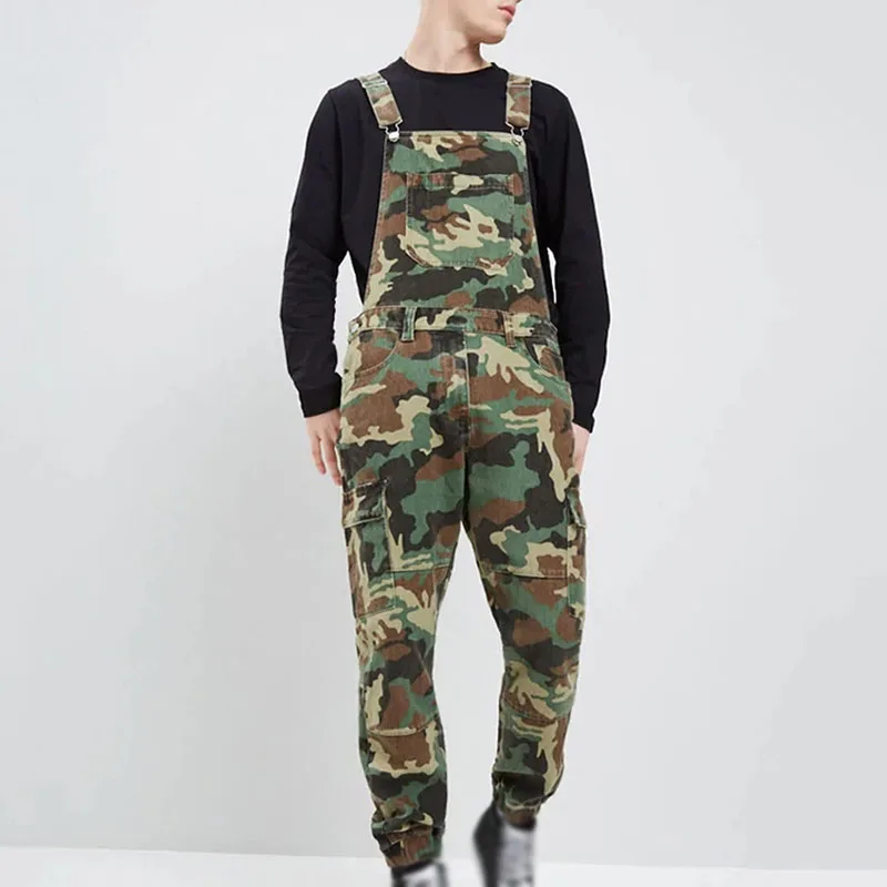 

Men's Jumpsuits autumn winter Oversize Camouflage pants leisure male outdoor Long Overalls Loose Casual Holes Fashion rompers