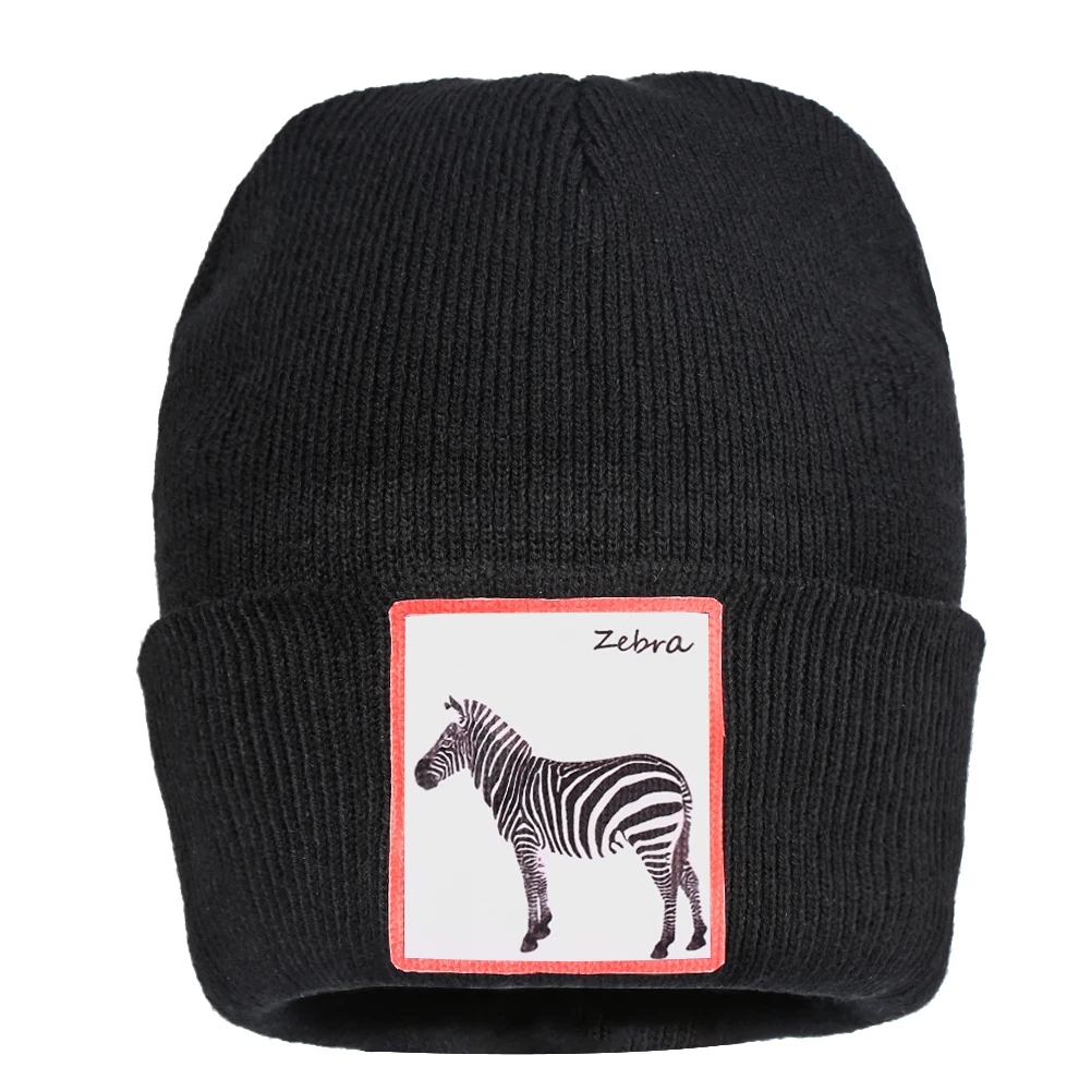 Beanies вязаная шапка, Кепка с черепом, мешковатая вязаная крючком, женские шапки для девочек с логотипом зебры, женская мужская шапка, Повседневная Уличная шапка, хип-хоп Skullies