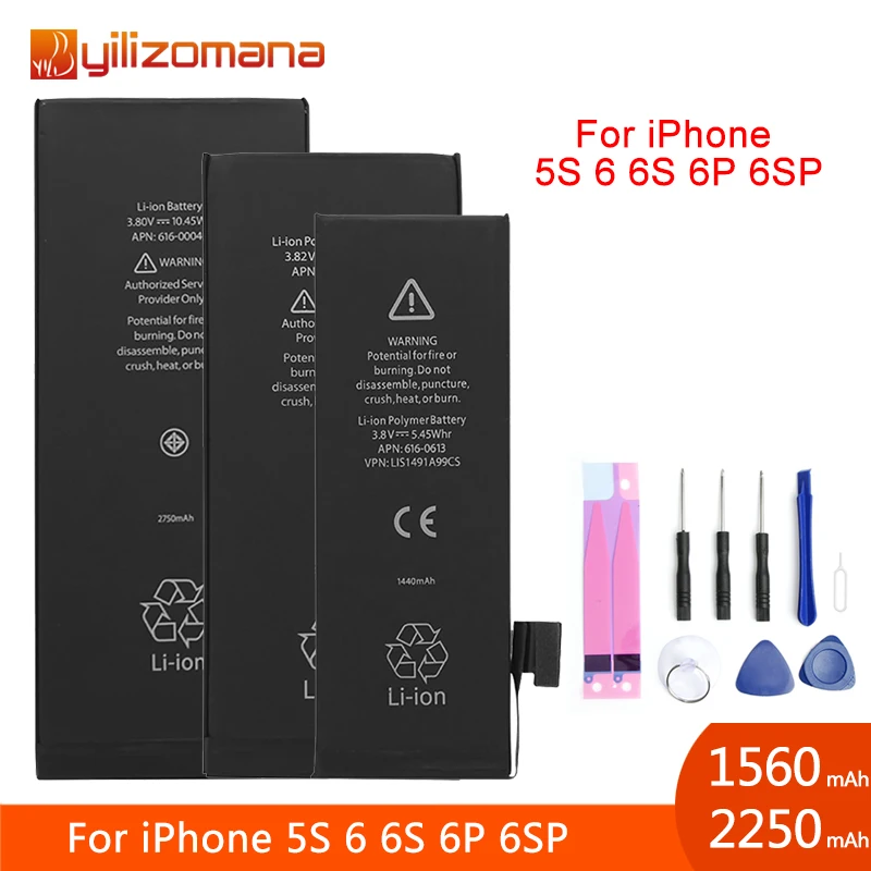 YILIZOMANA Original Phone Battery For Apple iPhone 5s 6 6P 6s Plus Replacement Batteries 1560mAh 2915mAh + Free Tools