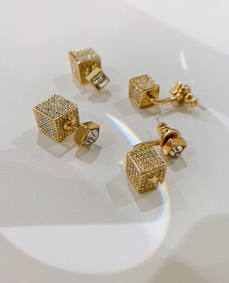 

Advanced sense of temperament cube square gem earrings female