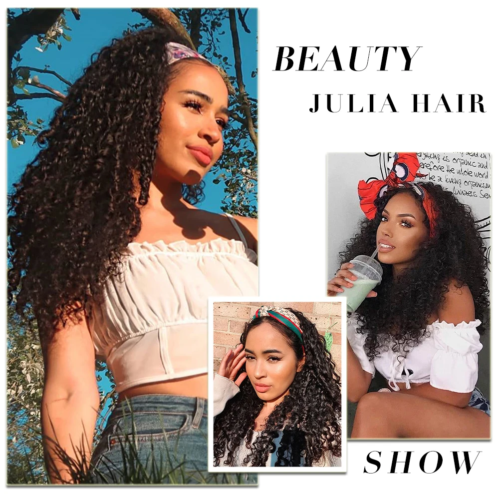 Brazilian Kinky Curly Hair Half Wig with Headband Breathable Human Hair Wigs No Sew In Ali Julia Hair Glueless Curly Wig No Gel (2)