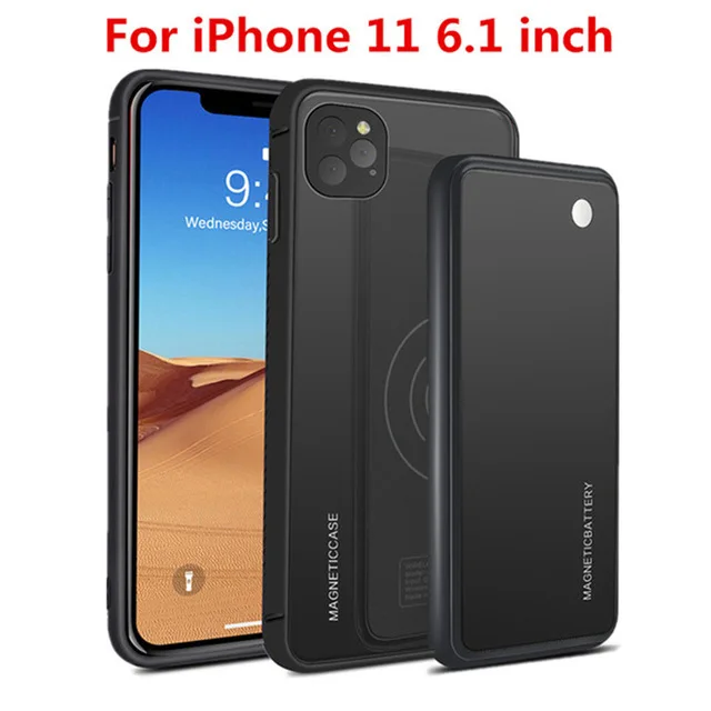 Магнитный беспроводной Чехол для зарядки аккумулятора s для iPhone 11 Pro Max внешний аккумулятор чехол для зарядного устройства для iPhone 11 Pro Чехол для питания - Цвет: Black For 11