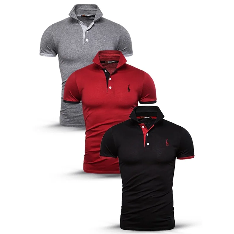 

Modis 2019 Brand Clothes 3 Pcs 100% Cotton T Shirt Men Solid Slim Fit Short Sleeve Giraffe Embroidery T Shirts Men Pologiraffe