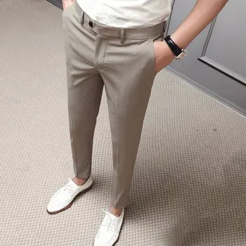 

New Dress Pants Slim Fit Pantalon Costume Homme Streetwear Stripe Men's Social Trousers British Style Spring Men Formal Pant