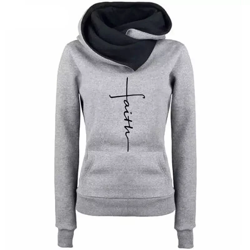 Autumn Winter Hoodies Sweatshirts Women Faith Embroidered Sweatshirts Long Sleeve Pullovers Christm