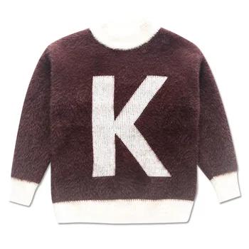 

Boys 3-16Y O-neck Winter Casual Long Sleeve Pullover Mink Velvet Big Letters K Warm Keeping and Windbreak Sweaters Basic Sweater