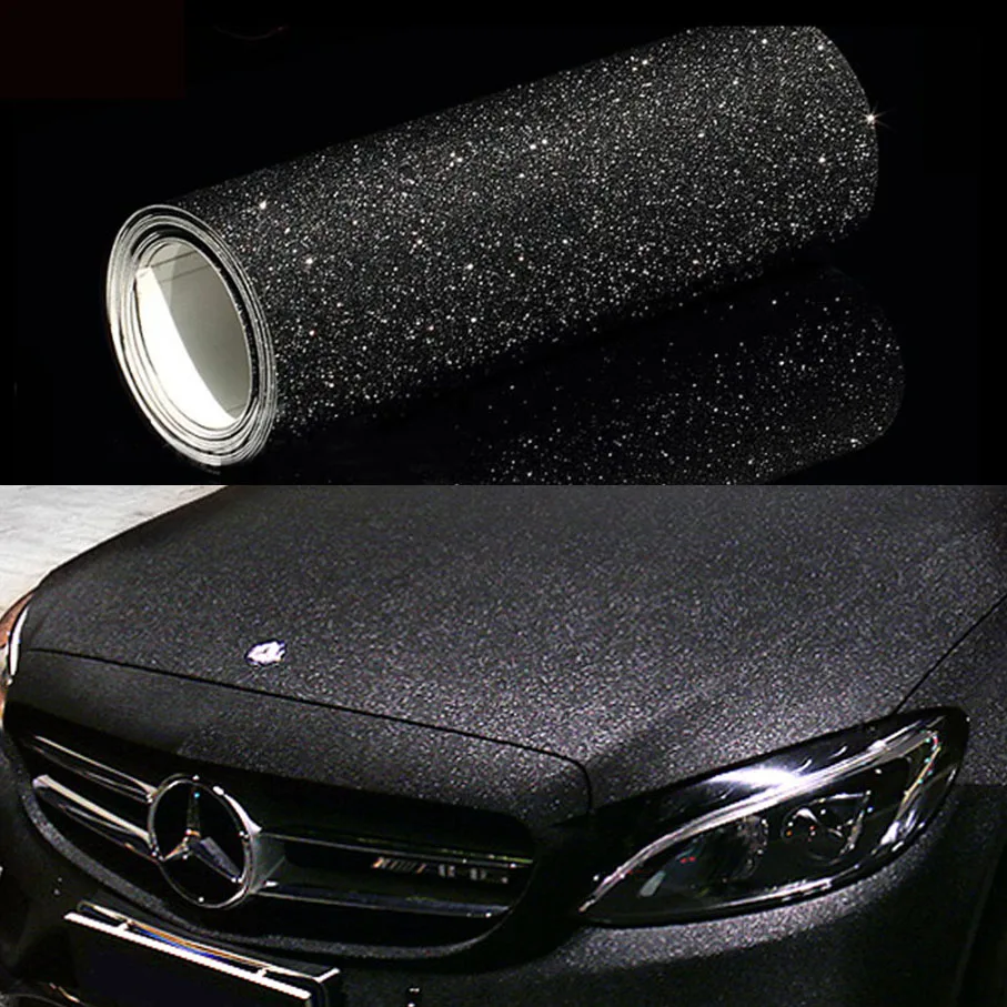 Película de vinilo brillante para carrocería de coche, vinilo negro mate  con purpurina, 152CM x 5/10/15/30M - AliExpress