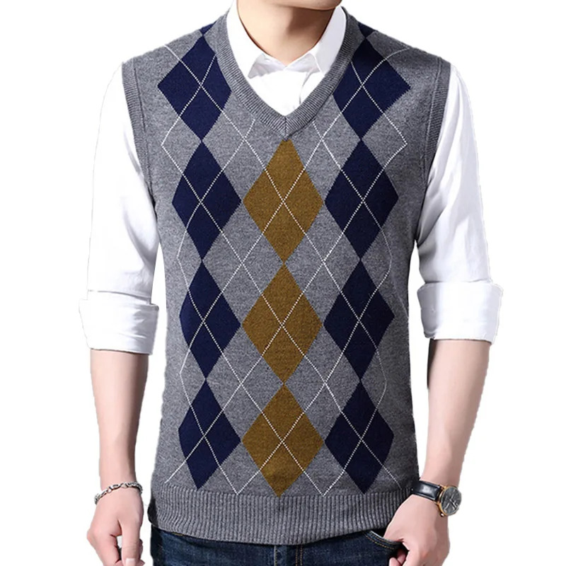 Новинка, модный бренд, корейский стиль, повседневная мужская одежда, свитер для мужчин, s пуловеры, клетчатые, Облегающие джемперы, вязаный жилет, осень - Цвет: DG