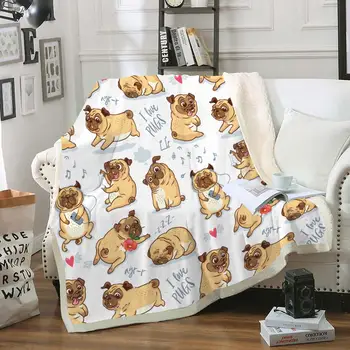 

Pug Fur Throw Blanket Cartoon Animal Sherpa Fleece Blanket for Kids Soft Bedspreads on Bed Home Textiles Fur Throw Blanket