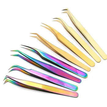 

1 Pcs Stainless Steel Eyelashes Tweezers Professional For Lashes Extension Gold Decor Anti-static Eyelash Tweezer Makeup Tools