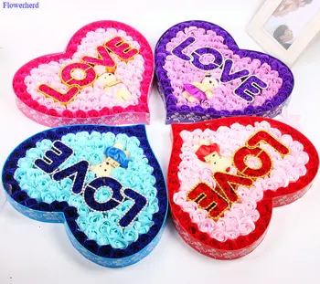 

Creative 100 LOVE Bear Rose Soap Flowers Gift Box for Girlfriend Heart Scented Bath Body Petal Rose Wedding Decoration