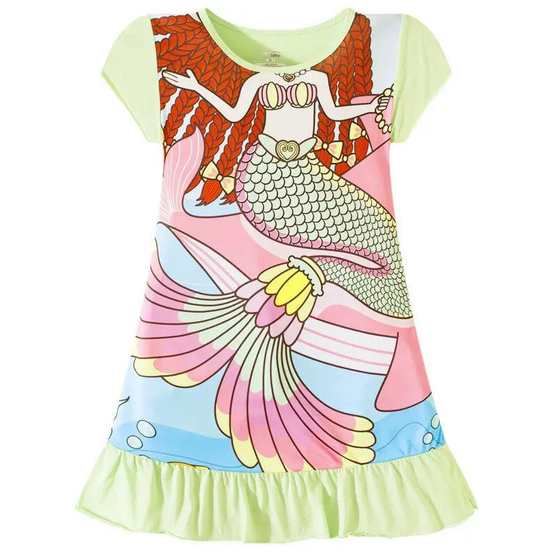 Детские пижамные платья принцессы с колокольчиками и русалочкой; пижамы для маленьких девочек; хлопковая ночная рубашка; домашняя одежда; одежда для сна для девочек - Цвет: LY222 Mermaid
