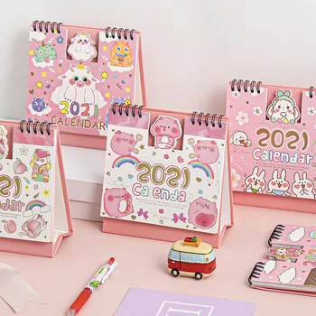 

2021 Lovely Unicorn and Cat Desktop Calendar Cartoon Animal Calendars Double Schedule Planner Agenda Organizer