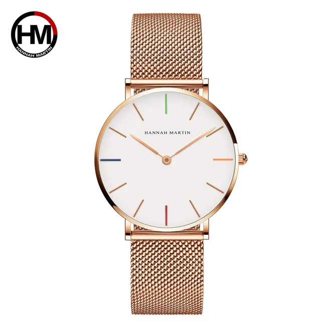 Japan Quartz Movement High Quality 36mm hannah Martin Women Stainless Steel Mesh Rose Gold Waterproof Ladies Watch Dropshipping 1