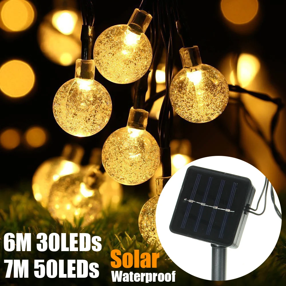 $13.03 3M/7M Solar LED String Light 30/50/LED Small Crystal Globe Ball LED  Fairy Lights For Garden Christmas Wedding Decoration D35