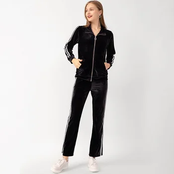 

EC.MS Women's 2 Piece Solid Velvet Tracksuit Set Striped Full Zip-up Sweatshirts & Pants Set