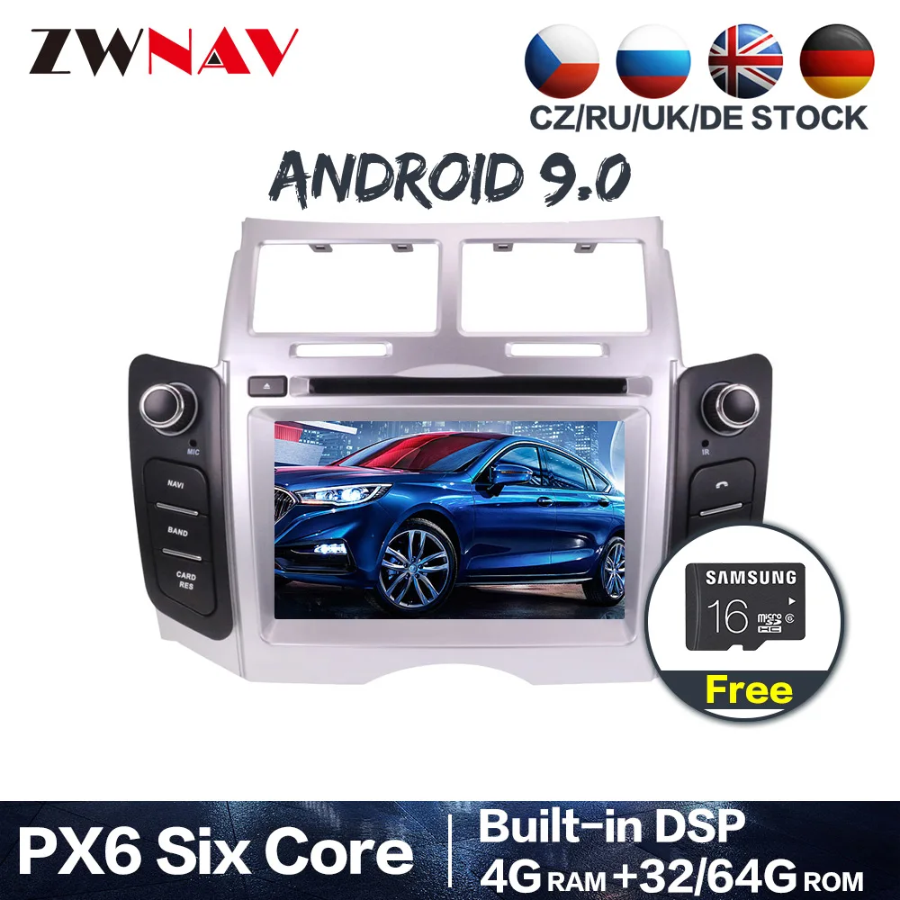 PX6 ips 4+ 64 Android 9,0 Автомобильный DVD стерео мультимедиа головное устройство для Toyota Yaris 2005-2011 Авто ПК радио gps навигация Видео Аудио