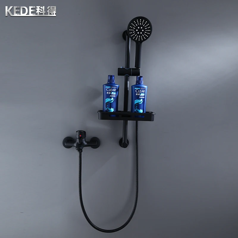 

Matte black copper shower shower shower shower set bathroom shower tub hot and cold faucet without drilling