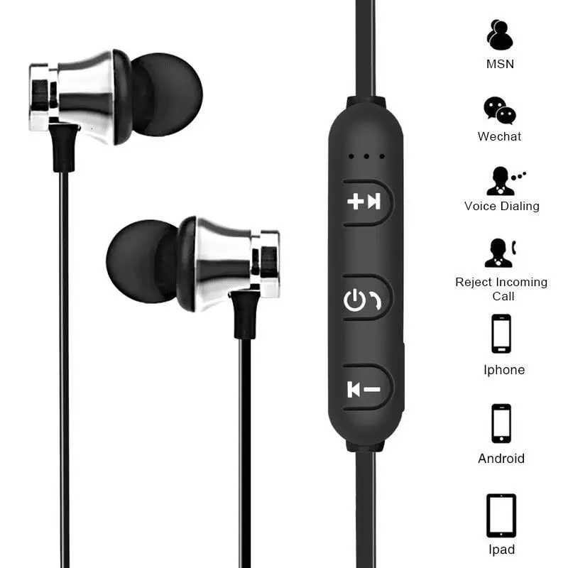 metal bluetooth 4.2 Magnetic Wireless Headpset with Microphone Sports Running Stereo Headset for Android IOS smart phone