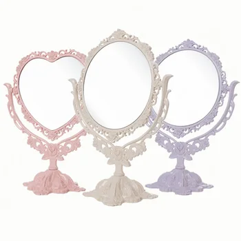 

HD Cute Retro Heart Style 2 Sided 360 Degree Rotating Makeup Mirror Foldable Portable Desktop Plastic Vanity Mirror Make Up Tool
