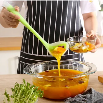 

Multi-Purpose Long Handle Non-Stick Silicone Pot Spoon High Temperature Resistant Translucent Soup Spoon Kitchenware