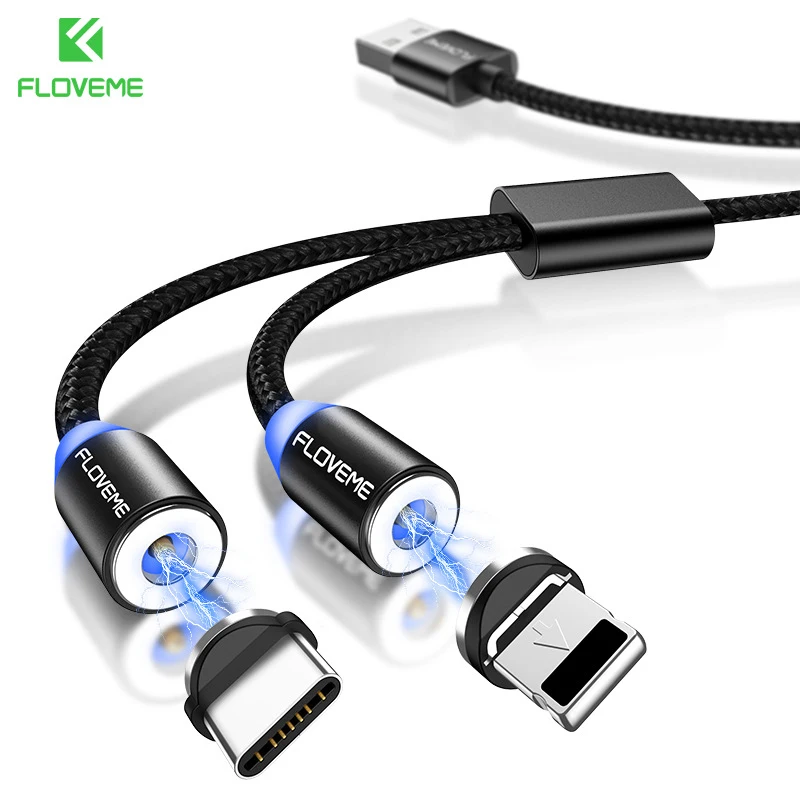 Магнитный кабель освещения 2.4A Быстрая зарядка Micro USB кабель Тип C магнитное зарядное устройство 1 м Плетеный телефонный кабель для iPhone XS samsung провода