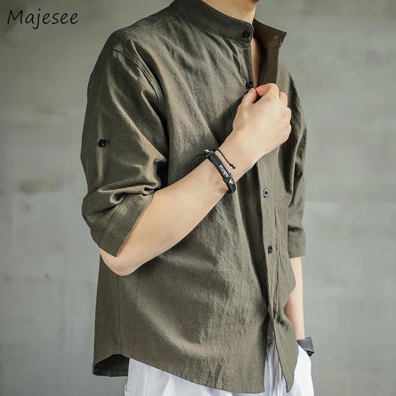 Men Shirts Solid Soft Breathable Stand Collar Half-length Sleeve Plus Size 5XL Loose Casual Simple Mens Tops Fashion Linen Chic Men Shirts Solid Soft Breathable Stand Collar Half-length Sleeve Plus Size 5XL Loose Casual Simple Mens Tops Fashion Linen Chic