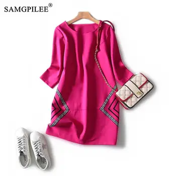 

2020 Autumn Winter Clothes For Women Casual Dress A-line Geometric Three Quarter Elegant Dress O-neck Winter Dress For Women 4XL