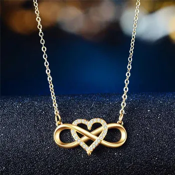 

Fashion Romantic Rose Gold Silver Colour Infinite Love Necklace Classic Infinity Symbol & Love Heart CZ Necklace