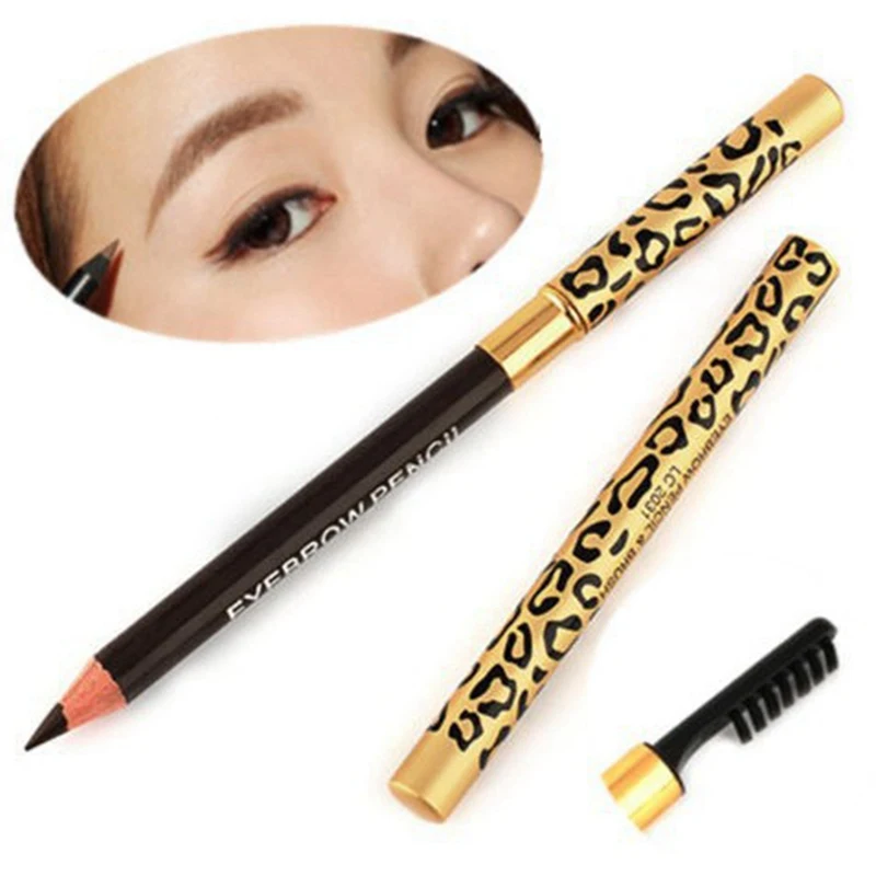 1Pc Durable Brush Comb Eyebrow Pencil Waterproof Leopard Tube Eyebrow Makeup Golden Long-Lasting Waterproof Eyeliner