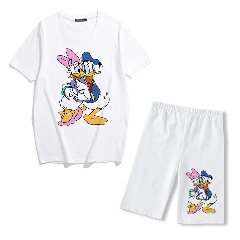 Disney Donald Duck Cartoon Print Fashion Women Two Piece Set Short Sleeve T-shirt+sports Shorts Summer Casual Tracksuits Clothes plus size jogger set Women's Sets