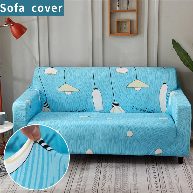 

Blue light bulb print Elastic Couch Covers Four Seasons Universal Sofa Cover Non-slip Stretch Couch Slipcover for Living Room