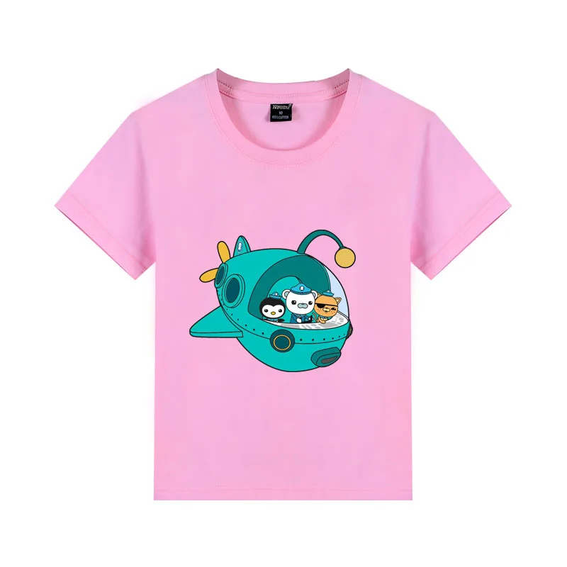 Цветная короткая футболка из чистого хлопка с октонавтами для мальчиков и девочек, летняя футболка для детей 2, 4, 6, 8, 10, 12 лет - Цвет: PINK