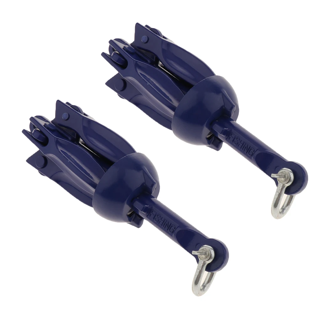 2Pcs Solid Grapnel Folding Anchor for Kayak Fishing with Anti-rust Blue Coating