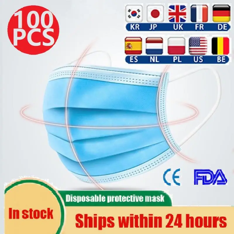 

100pcs Disposable Anti Dust Mask Mouth Blue Face Mask 3 Ply Respirator Dust Mouth Face Mask Non-woven PK Ffp3 fpp3 FPP2 FFP2
