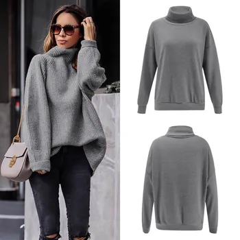 

Sweaters Women Oversize Pullovers Basic Knitted Turtleneck Loose Jumpers Female Solid Color Warm Pull Femme