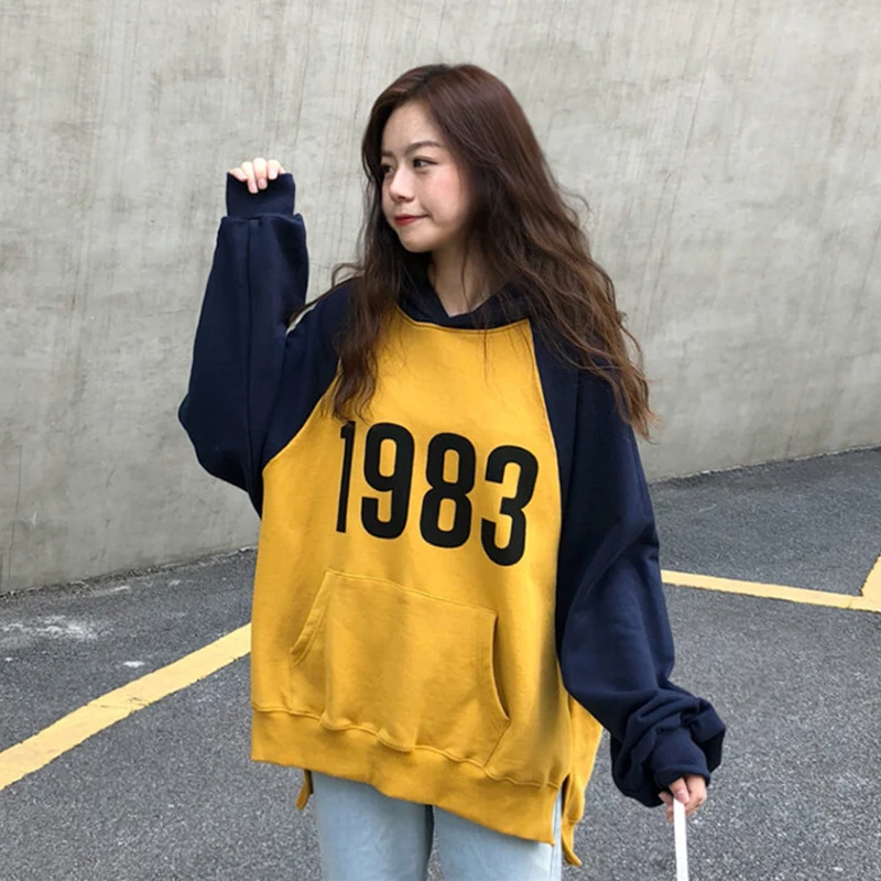 Новинка осени, Корейская толстовка с капюшоном Ulzzang Harajuku, Женская Повседневная Толстовка с капюшоном и принтом, Женский Топ с длинным рукавом - Цвет: see chart