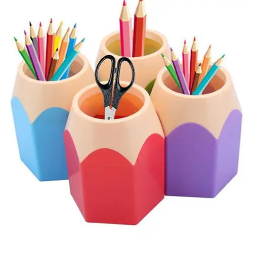 Pen Holder Pen and Brush Holder Pencil Shaped Make Up Brush Pen Holder Pot Office Stationery Storage Organizer School Supplies for kids