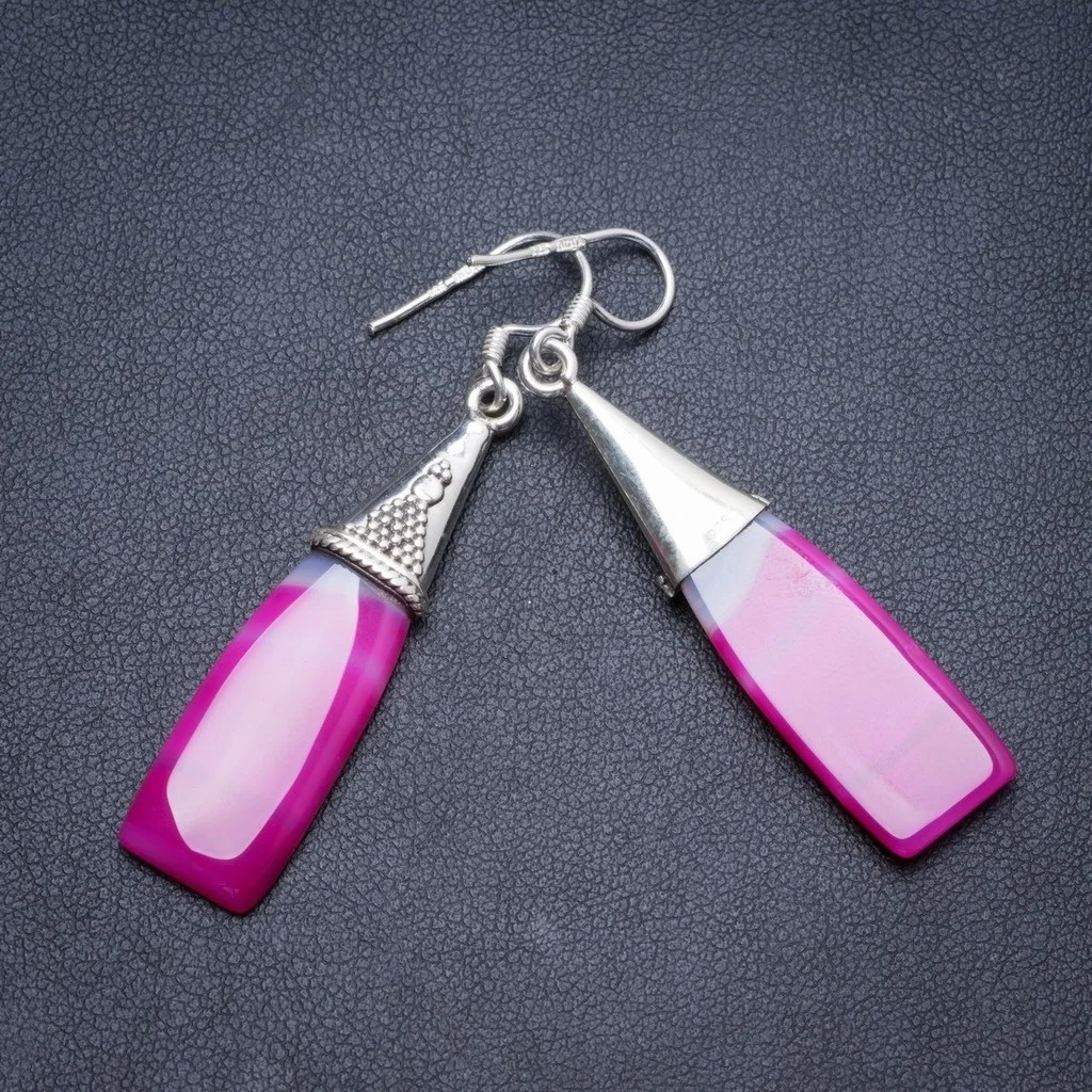 

Natural Botswana Agate Handmade Unique 925 Sterling Silver Earrings 2.25" Y2649