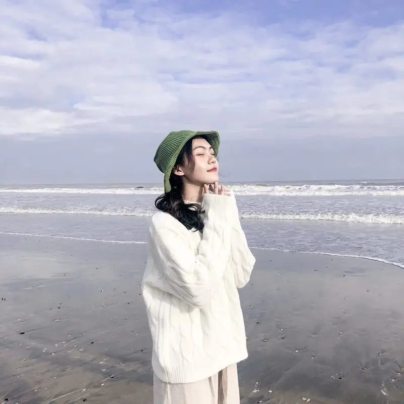 Bucket Hats Women Knitted Solid Kawaii Japanese Style All-match Elegant Summer Daily Casual Womens Hat New Harajuku High Quality