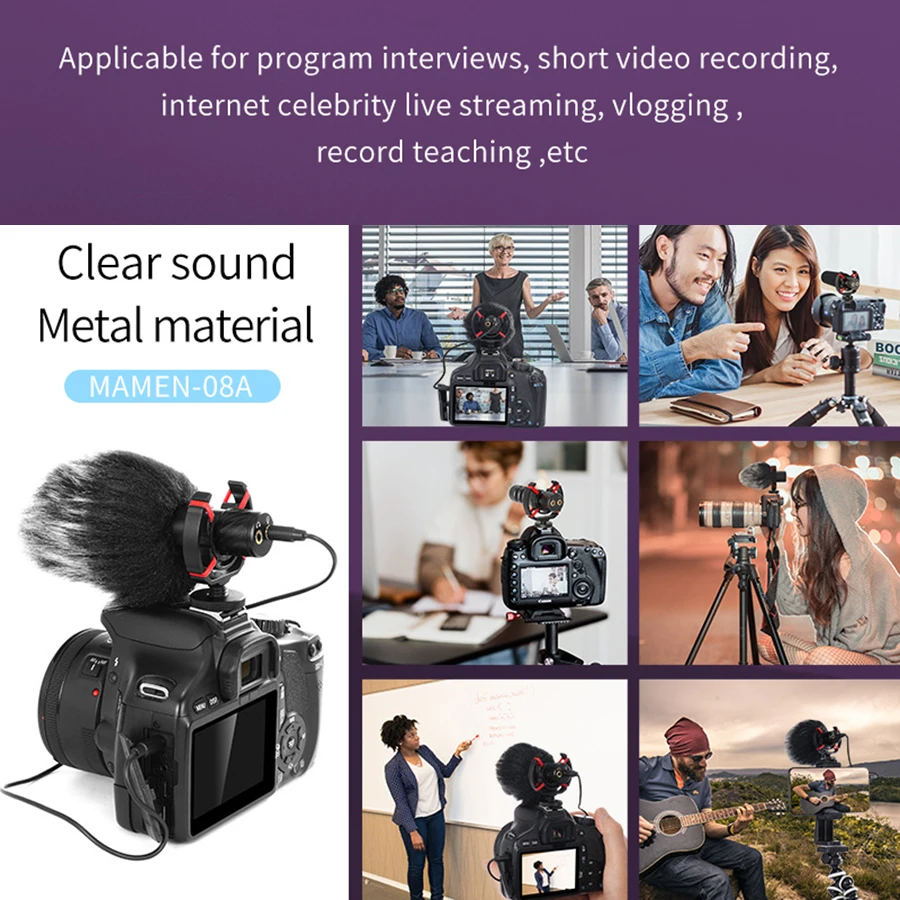 Liga de Alumínio Mic para Smartphone Mamen Profissional Vlog Shotgun Microfone Monitor Vídeo Dslr Câmera pc Gravação - Image 5