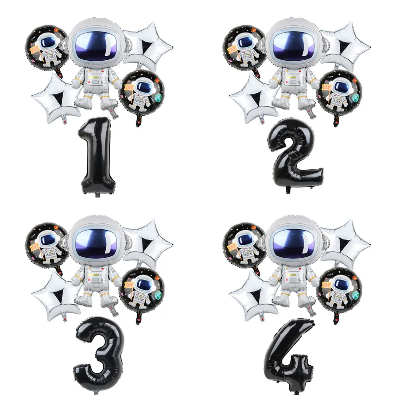 

6pcs/Set Baby Boy Favor Toy Happy birthday party decoration outer space astronaut foil balloon Planet explore partner Number 1