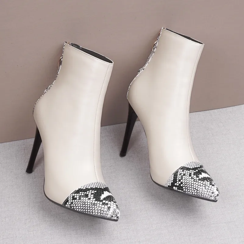 ANNYMOLI Winter Ankle Boots Women Genuine Leather Zip Thin Heels Short Boots Snake Print Super High Heel Shoes Female Autumn 39 ANNYMOLI Winter Ankle Boots Women Genuine Leather Zip Thin Heels Short Boots Snake Print Super High Heel Shoes Female Autumn 39