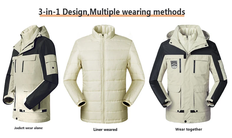 Зимняя теплая куртка-парка 3 в 1 брендовая ветровка из двух частей, утепленная водонепроницаемая ветрозащитная верхняя одежда с капюшоном, зимние парки, пальто