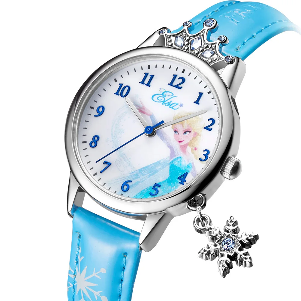 Холодное сердце принцесса Эльза девушки Роскошные Bling Кристалл Кварцевые часы детские милые модные повседневные disney Pretty Crown детские часы