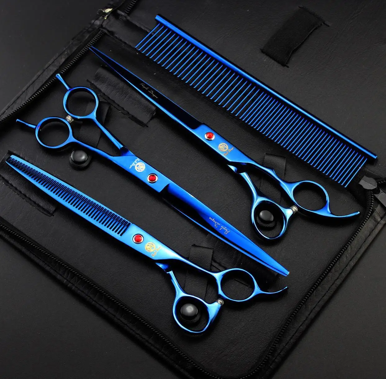 

8.0-Inch Purple Dragon Blue 3-to-Pet Beauty Scissor Straight Scissors Set Send Comb