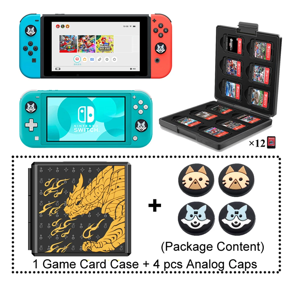 5 In 1 Game Card Case Storage Box For Nintendo Switch Monster Hunter Rise  Theme + 4 Theme Pattern Analog Caps With 12 Card Slots - Bags - AliExpress